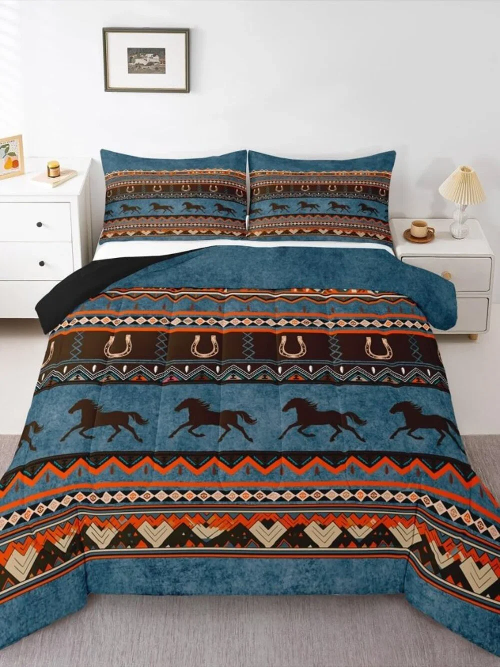 Western Comforter Full Size Cowboy Horse Aztec Comforter Set for Kids Adult Cowg